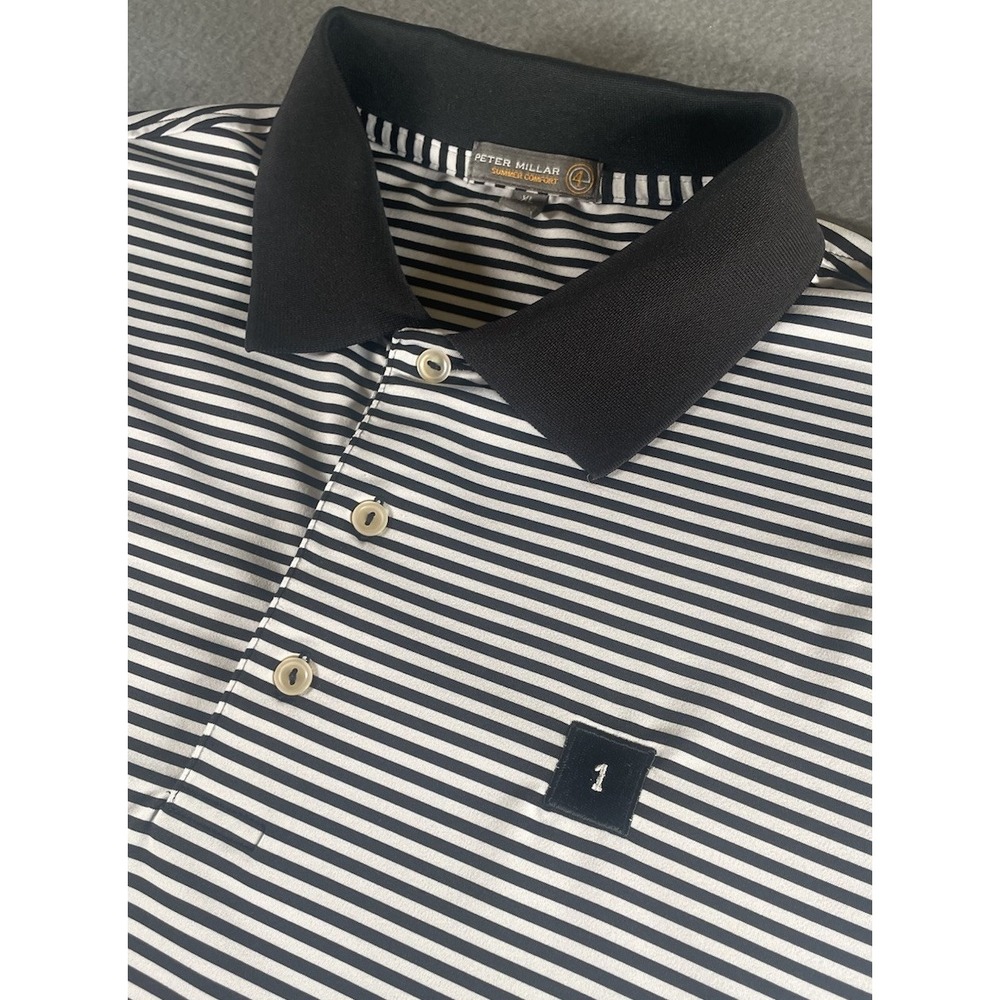 Peter Millar Summer Comfort Men's Black White Strip Polo Performance Golf Sz XL